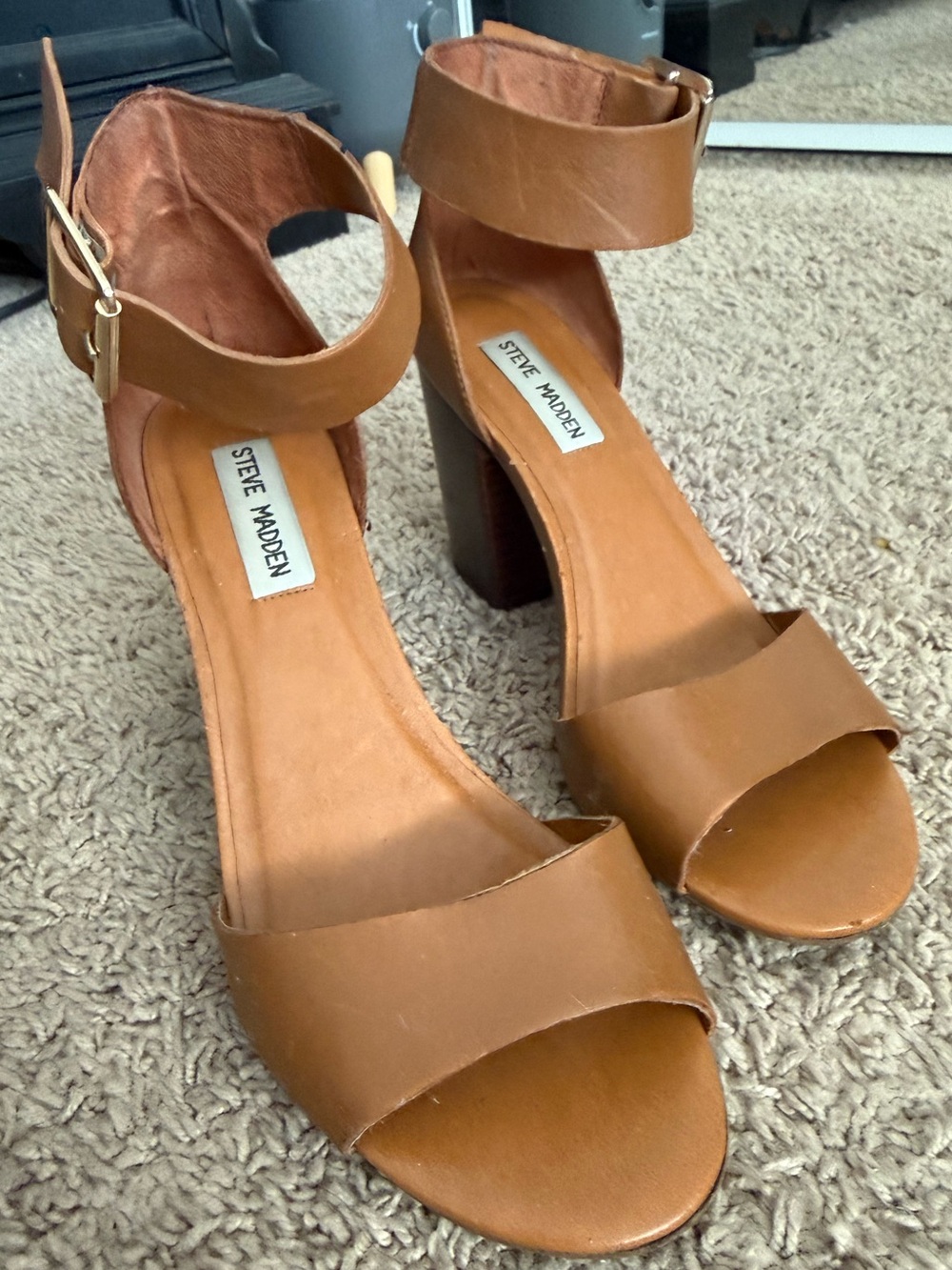 Steve Madden Leather Block Heel Ankle Strap Sandals